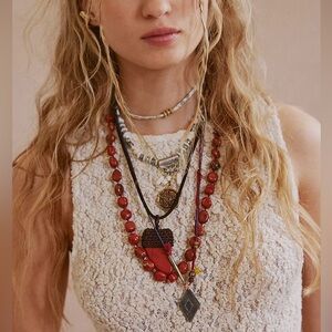 Eleanor Pendant Necklace Red Agate Free People NWT
